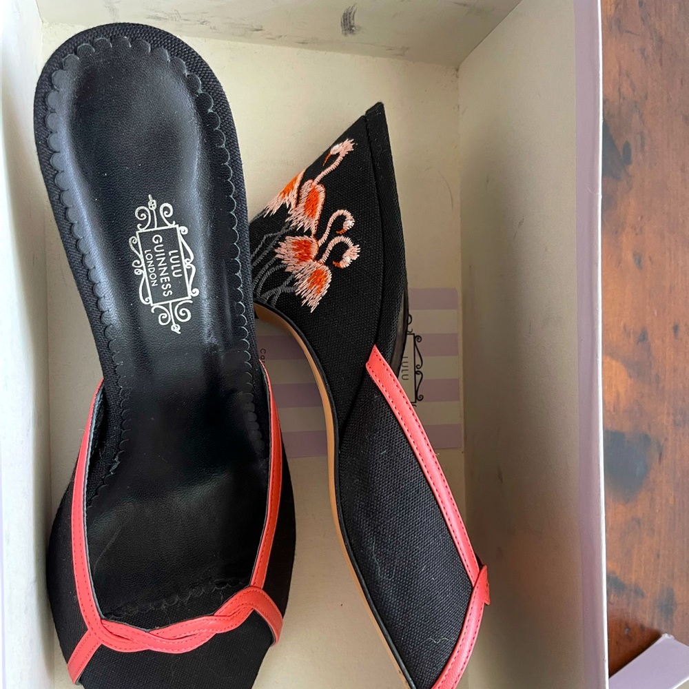 Lulu Guinness flamingo wedges sz 9.5